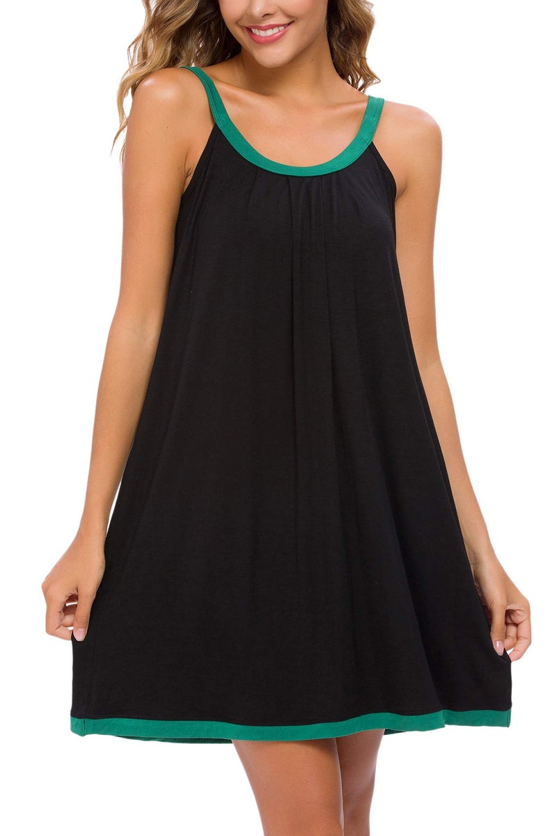 AVIIER Womens Nightgown Soft Cotton Sleeveless Sleep Shirts Wide Strap Nightshirts Full Slip Sleepwear Black XL - Image 1